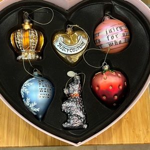 Juicy Couture Christmas ornaments. Vintage. Purchased in late 2000s.